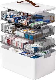 4- Tier Medicine Storage Box Organizer Portable First Aid kit Box Empty with Handle, Multipurpose Medical Supply Organizer with Removable Tray, W