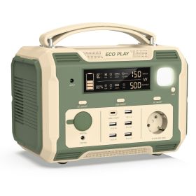 500W Portable Power Station;  484Wh Solar Generator Power Pack Battery Lithium Backup Power Supply with 2 AC Outlets;  Emergency LED Light for Ou