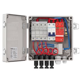 PV Combiner Box, 4 String, Solar Combiner Box with 10A Rated Current Fuse 63A Circuit Breaker Lightning Arrester and Solar Connector