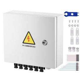 PV Combiner Box, 6 String, Solar Combiner Box with 15A Rated Current Fuse 125A Circuit Breaker Lightning Arrester and Solar Connector