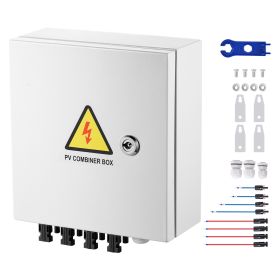 PV Combiner Box, 4 String, Solar Combiner Box with 15A Rated Current Fuse 63A Circuit Breaker Lightning Arrester and Solar Connector