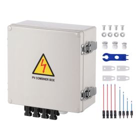 PV Combiner Box, 4 String, Solar Combiner Box with 10A Rated Current Fuse 63A Circuit Breaker Lightning Arrester and Solar Connector