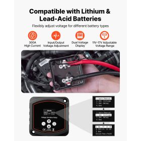 Dual Battery Isolator, 12V 300 Amp, Manual and Automatic VSR Voltage Sensitive Relay with LCD Screen