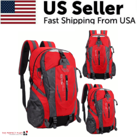 40L Men Women Travel Backpack Rucksack Camping Laptop Hiking School Book Bag USA (Color: Red)