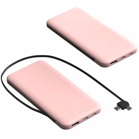 10000mAh Power Bank Portable Phone Charger External Battery Pack with LT & Type-C Double-ended Cable Type-C USB Cable Fit For IOSPhone 14 Android (Color: Pink)