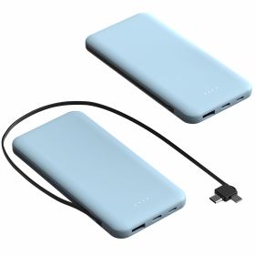 10000mAh Power Bank Portable Phone Charger External Battery Pack with LT & Type-C Double-ended Cable Type-C USB Cable Fit For IOSPhone 14 Android (Color: Blue)