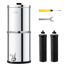 Gravity-fed Water Filter System, 2.25G 304 Stainless-Steel Countertop System, Water Filtration System, Reduces Lead and up to 99% of Chlorine (Water Purification Bucket Capacity: 2.25 gal, Filter Cartridge Material: Activated Carbon Filter Cartridge)