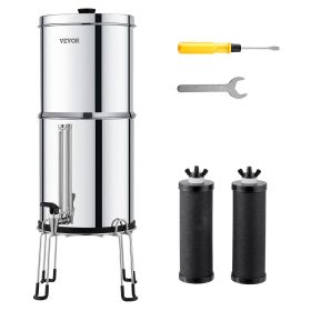 Gravity-fed Water Filter System, 2.25G 304 Stainless-Steel Countertop System, Water Filtration System, Reduces Lead and up to 99% of Chlorine (Water Purification Bucket Capacity: 2.25 gal, Filter Cartridge Material: Activated Carbon + Ultrafiltration Membrane Filter Cartridge)