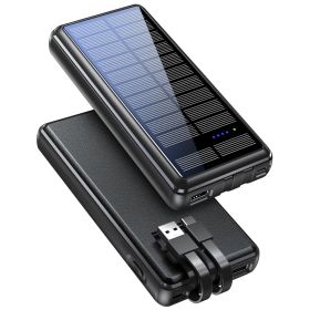 Portable Charger 30000mAh,Solar Power Bank USB-A&USB-C,Compact Power Bank Fast Charging for Mobile Phone,Compatible with Multi-devices, Christmas Gift (Color: Black)