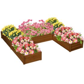 Raised Garden Bed, Set of 5 Large Wooden Box Planters for Outdoor Plants Vegetables Flowers Herbs, 7.5x7.5x1ft, Brown (Color: Brown)