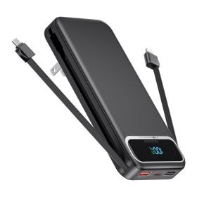 12000mAh Portable Charger Power Bank With Built In Cables, 22.5W Fast Charging Power Bank External Battery Pack Compatible With Android Phone,iPh (Color: Black)